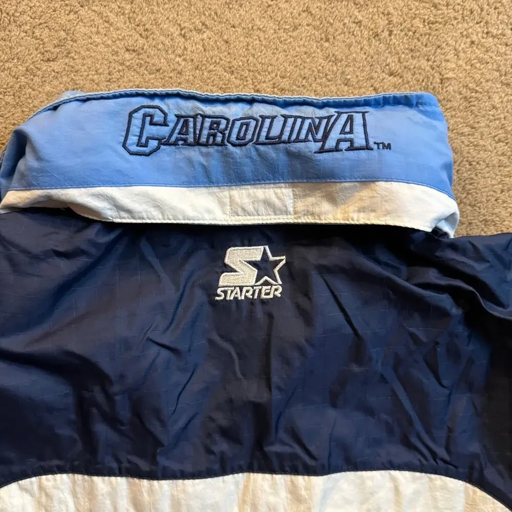 University Of North Carolina UNC Tar Heels Starter Jacket Hood Nylon Zip Mens XL